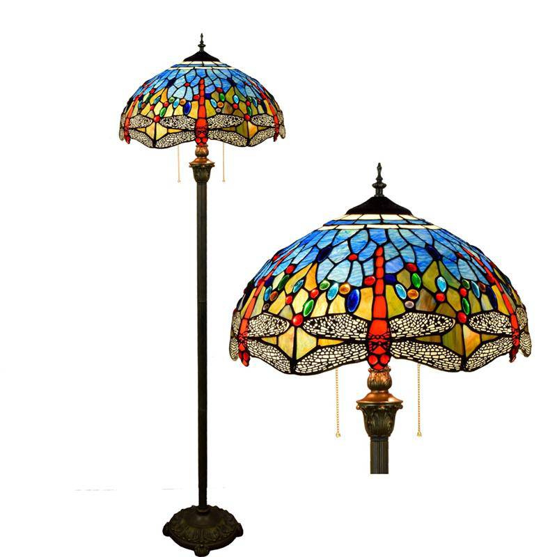 Lámpara de pie Tiffany con pantalla de vidriera multicolor