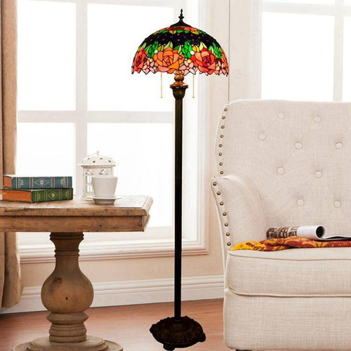 Lampadaire tiffany avec abat-jour en verre vitrail vert Glaze