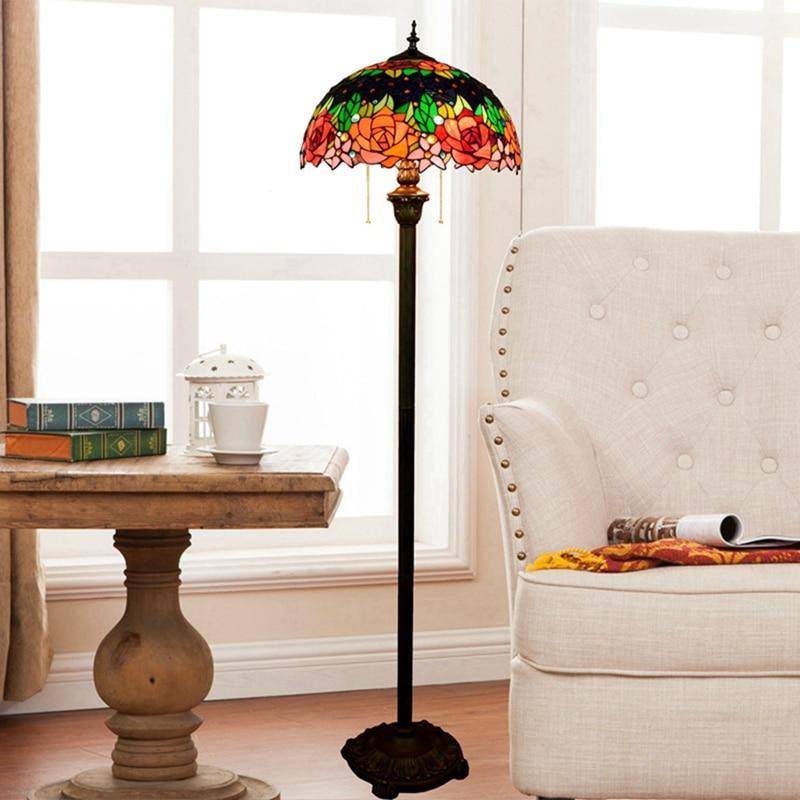 Lampadaire tiffany avec abat-jour en verre vitrail vert Glaze - vue 4 sur 5