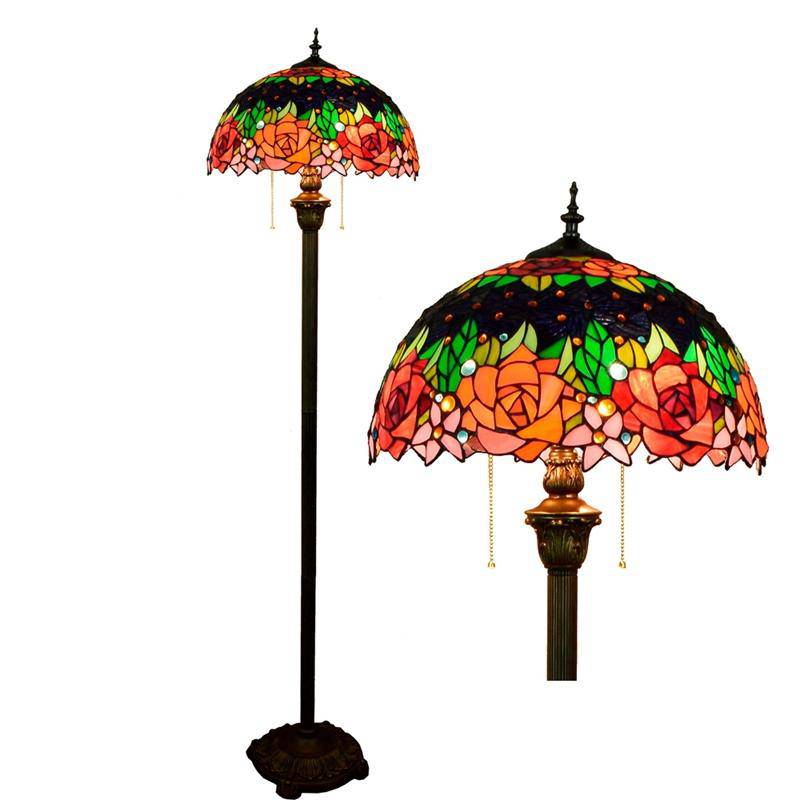 Lampadaire tiffany avec abat-jour en verre vitrail vert Glaze - vue 5 sur 5