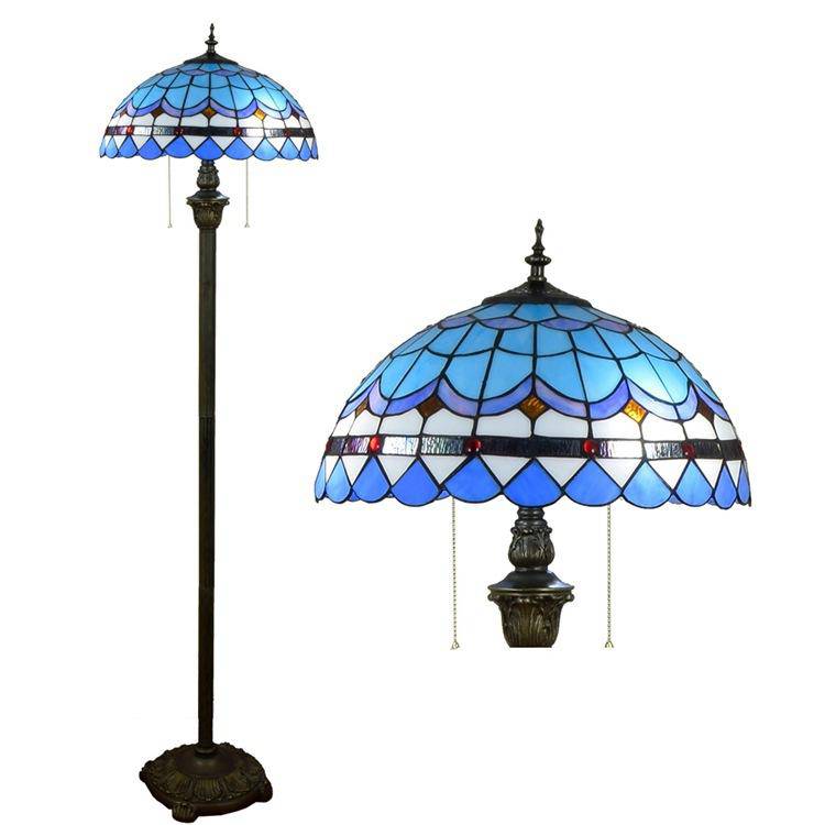 Lámpara de pie Tiffany en vidriera azul Mediterráneo