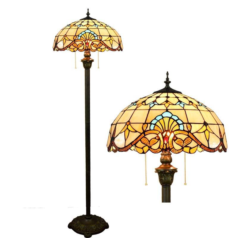 Lampadaire tiffany avec abat-jour en verre vitrail jaune - vue 5 sur 5