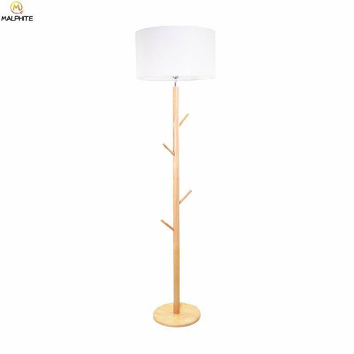 Lampadaire avec abat-jour en tissu et pied en bois à branches