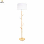 Lampadaire avec abat-jour en tissu et pied en bois à branches