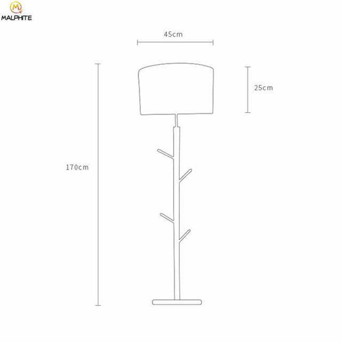 Lampadaire avec abat-jour en tissu et pied en bois à branches