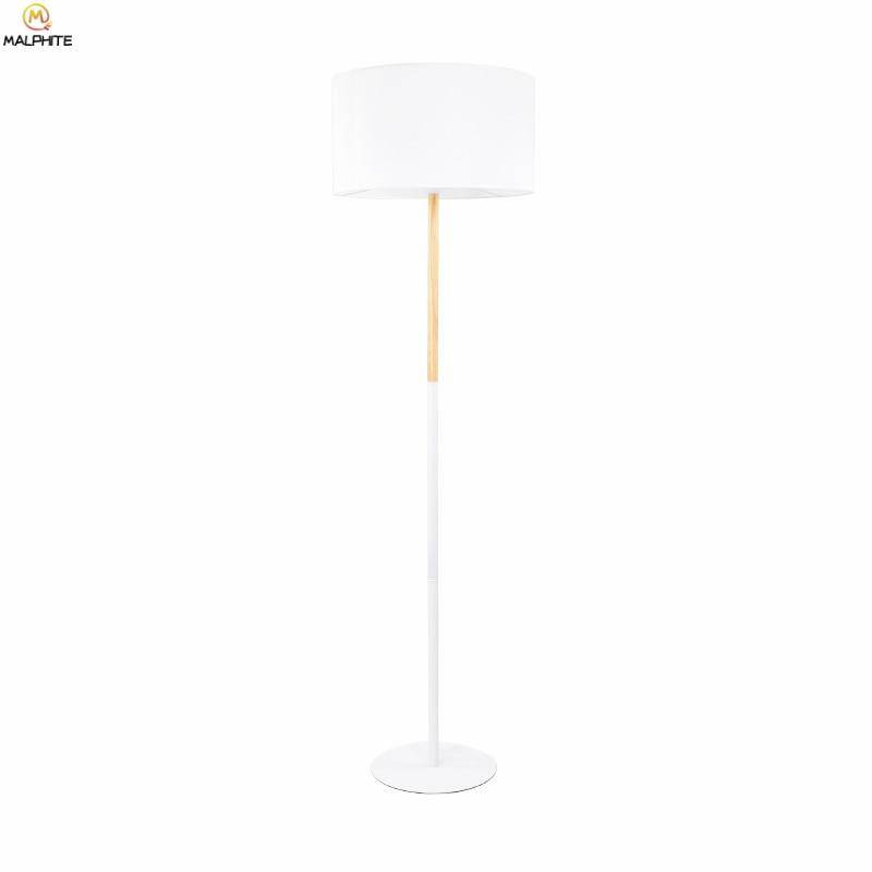 Floor lamp with lampshade fabric and wooden base