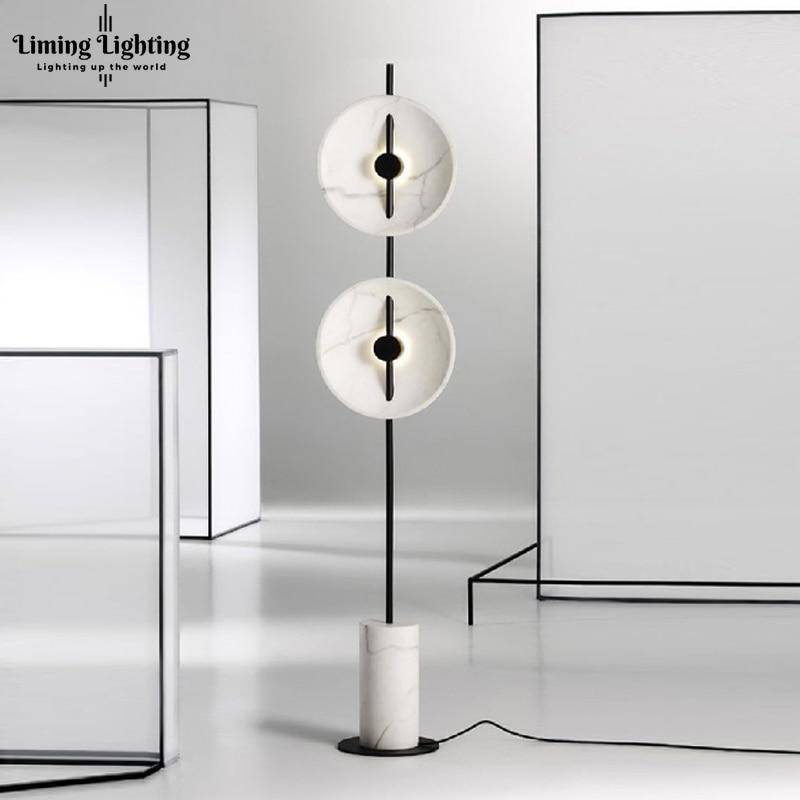 Floor lamp LED design with Tripot marble rounds and base