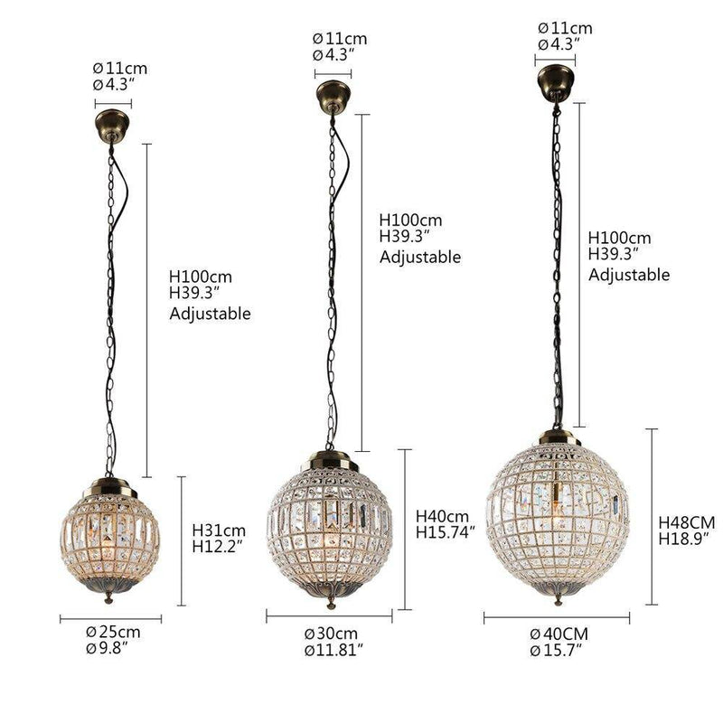 Suspension rétro à LED boule en verre cristal Luxury
