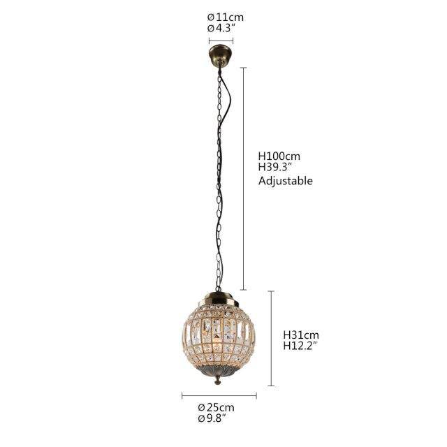 Suspension rétro à LED boule en verre cristal Luxury