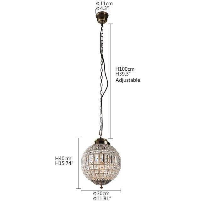 Suspension rétro à LED boule en verre cristal Luxury