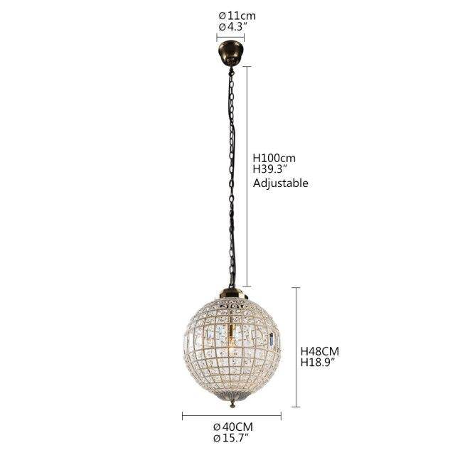 Suspension rétro à LED boule en verre cristal Luxury