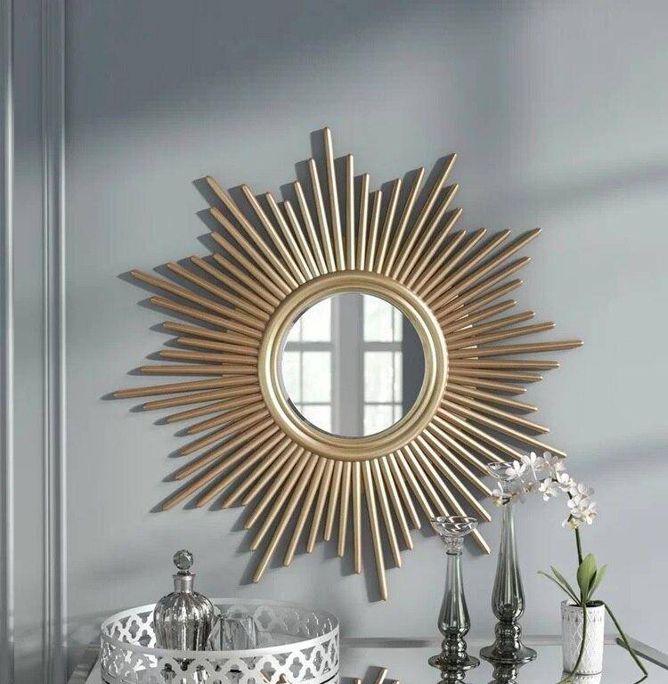 Miroir mural rond soleil en bois doré Sunburt - vue 3 sur 4
