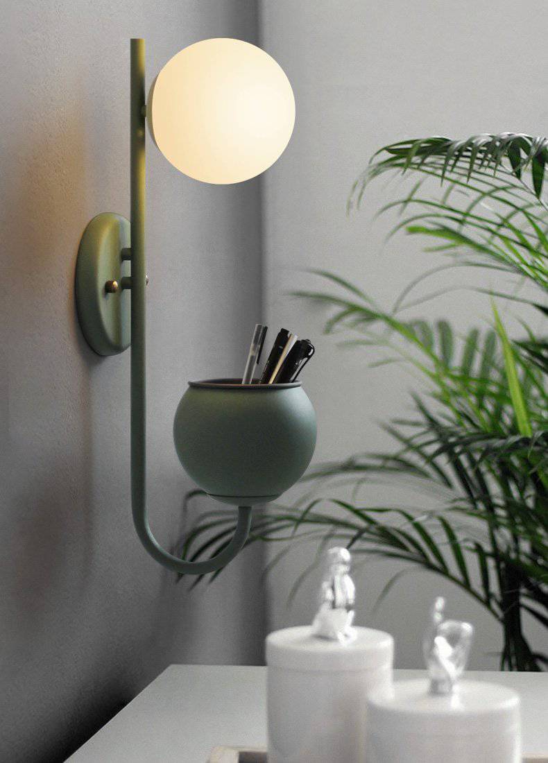 wall lamp LED wall design with pot and glass ball