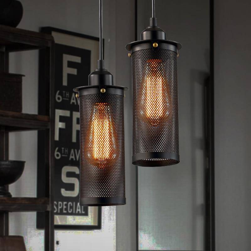 pendant light cylindrical metal cage Bulb