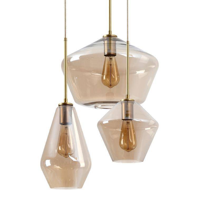 pendant light in brown smoked glass of several shapes Cognac