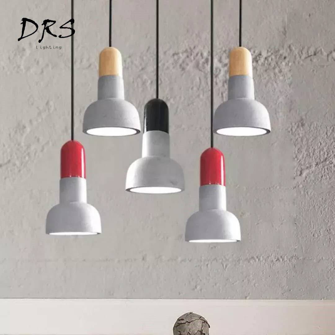 Suspension design style ciment et base colorée Nordic - vue 4 sur 12