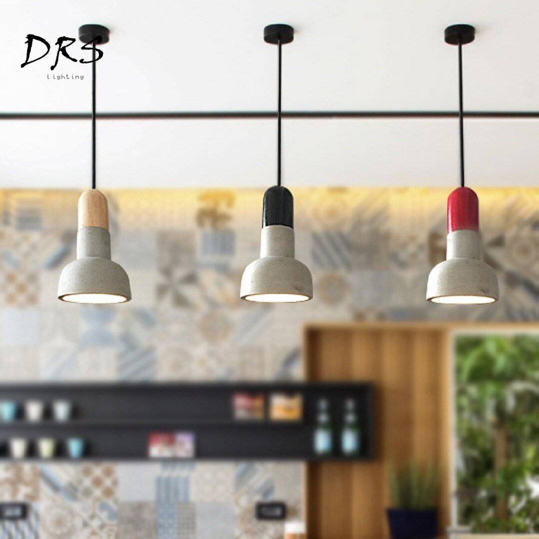 Suspension design style ciment et base colorée Nordic - vue 3 sur 12
