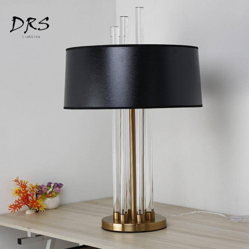 Lampe de chevet dorée en verre et abat-jour noir Designer - vue 4 sur 6