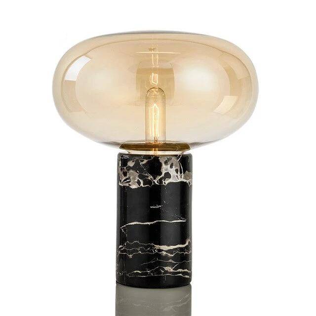 LED table lamp in marble and coloured glass Domino