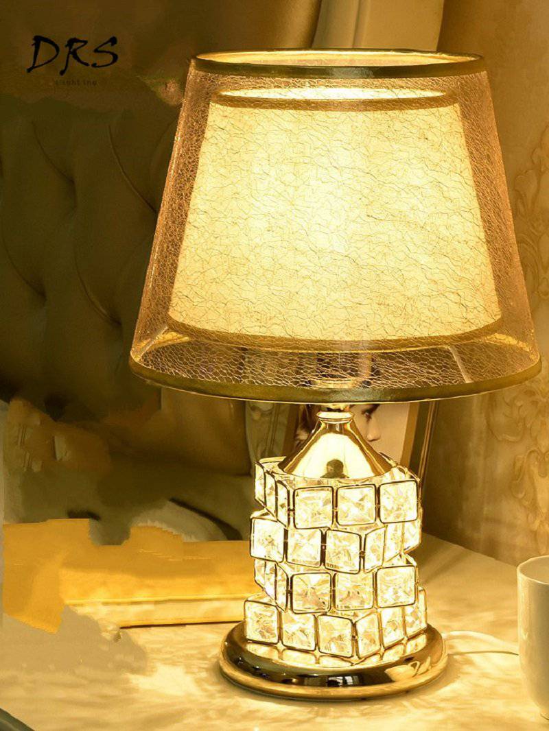 Bedside lamp lampshade and Rubiks crystals