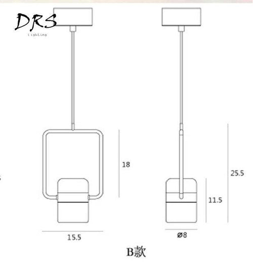 Suspension design en aluminium carré doré à LED avec lampe - vue 5 sur 12