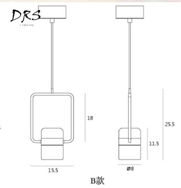 Lámpara de suspensión design en aluminio dorado cuadrado con lámpara LED