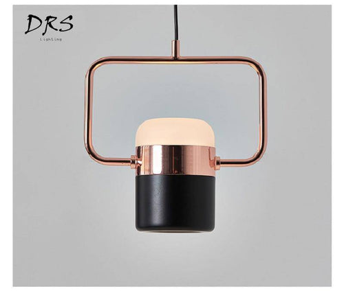 Suspension design en aluminium carré doré à LED avec lampe - vue 7 sur 12
