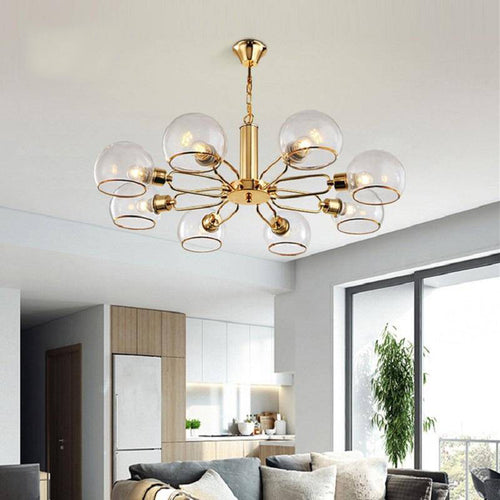 Lámpara de araña design moderna de oro con bolas de cristal