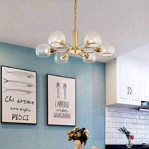Lustre design moderne doré avec boules de verre Glass - vue 4 sur 7