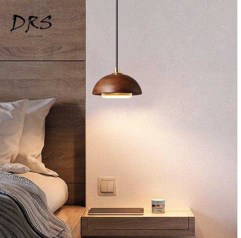 Lámpara de suspensión design media bola de madera con LED