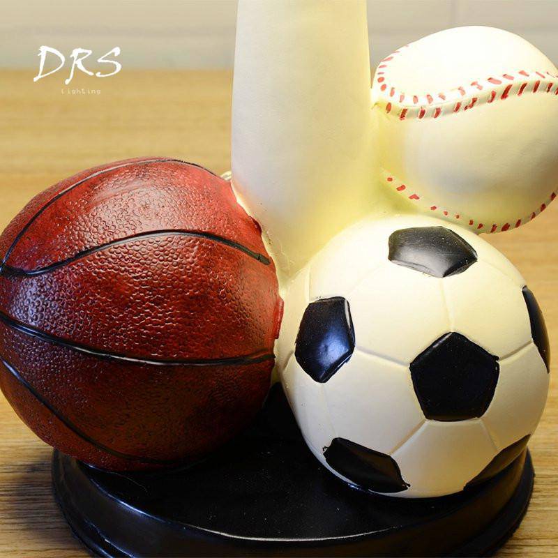 Children's bedside lamp with sports balls and lampshade