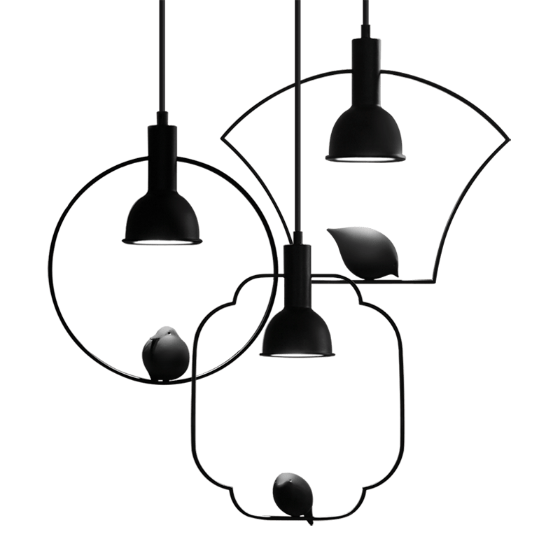 pendant light metal form with hanging bird