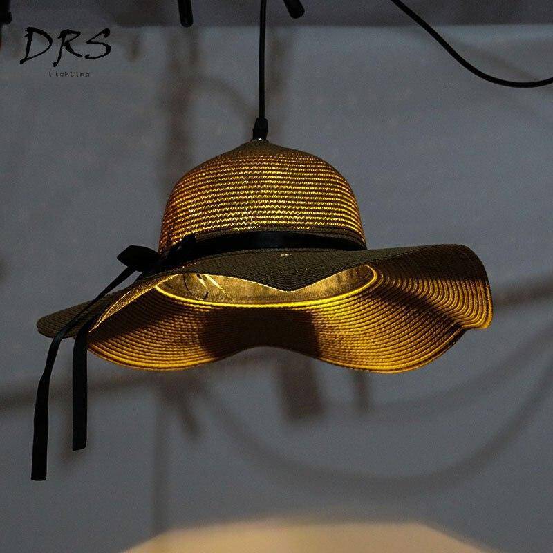 Lámpara de suspensión Forma de sombrero de paja Paja