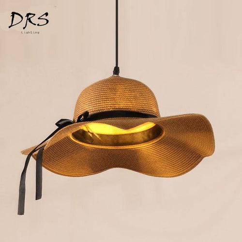 Lámpara de suspensión Forma de sombrero de paja Paja