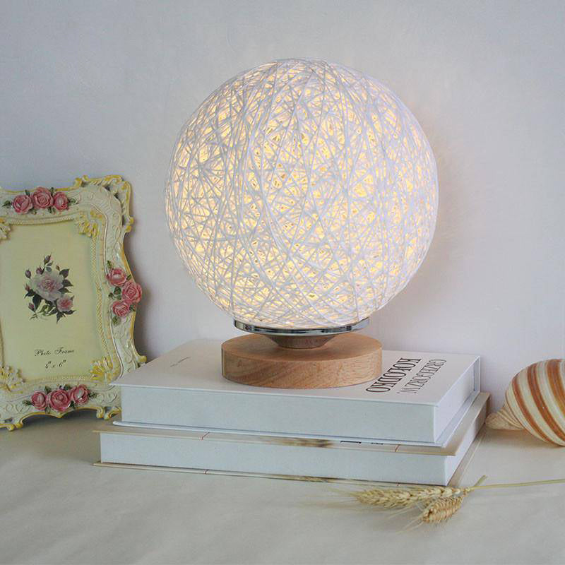 Wooden ball bedside lamp