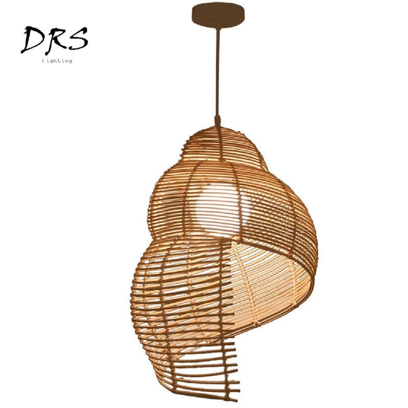 pendant light Asian wooden spiral