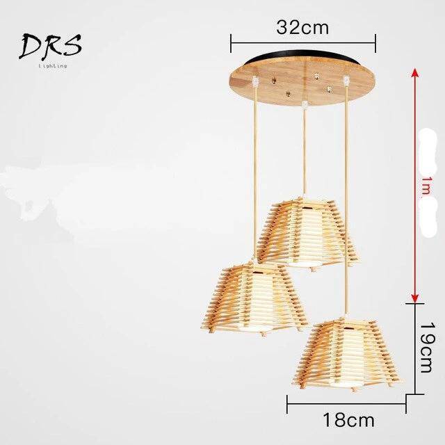 pendant light LED conical wooden cage