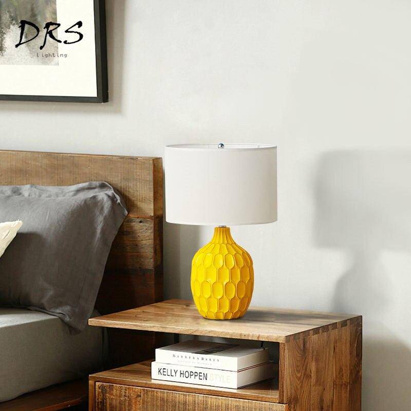 Yellow bedside lamp with lampshade Hotel fabric