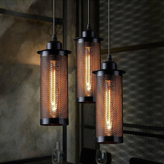 Suspension vintage et industrielle avec grillage