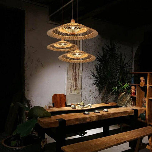 pendant light conical design in Chinese bamboo