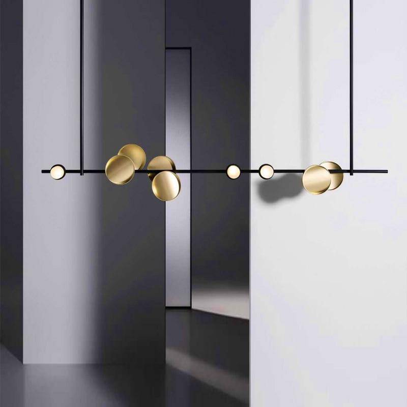 Suspension design à LED en métal et disque doré Luxury