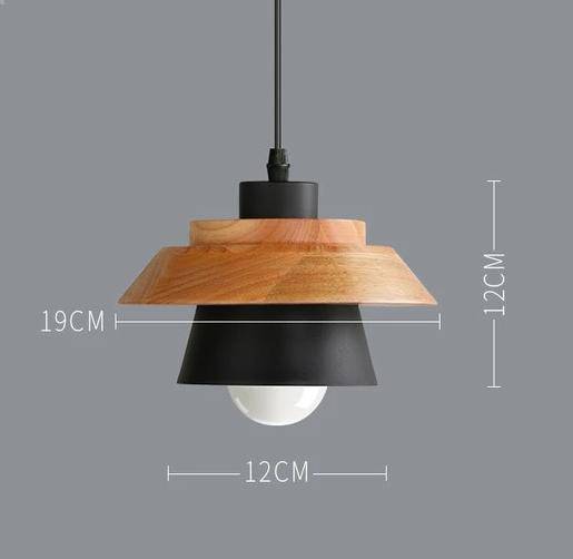 Pendant light made of coloured metal and wood in various shapes Nordic