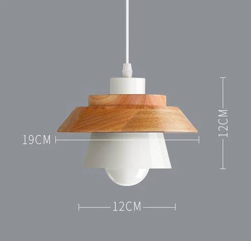 Pendant light made of coloured metal and wood in various shapes Nordic