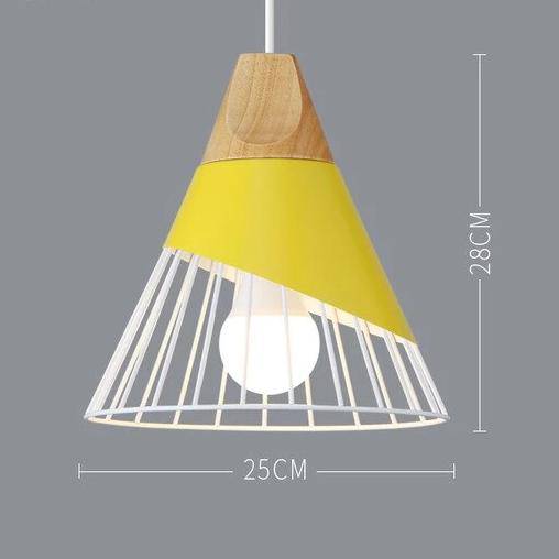 Pendant light made of coloured metal and wood in various shapes Nordic