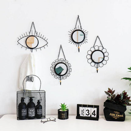 Miroir mural décoratif suspendu rond soleil noir Nordic