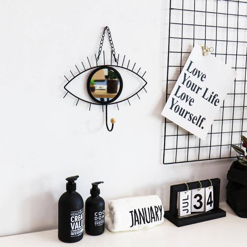 Miroir mural décoratif suspendu rond oeil noir Nordic