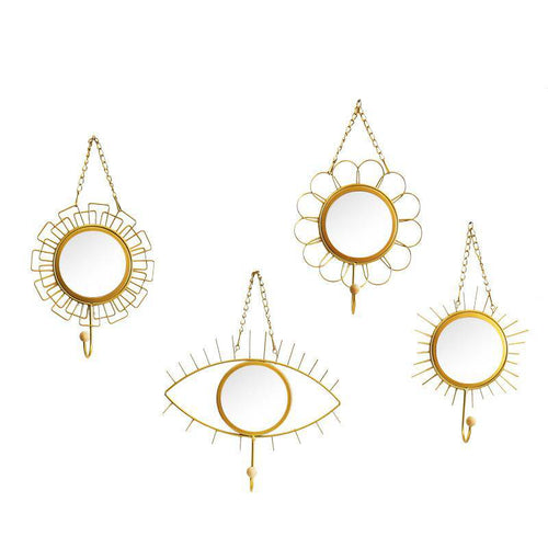 Miroir mural décoratif suspendu rond fleur jaune Nordic - vue 5 sur 4