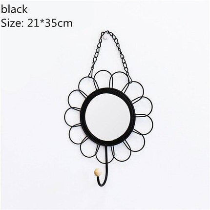 Miroir mural décoratif suspendu rond fleur noir Nordic