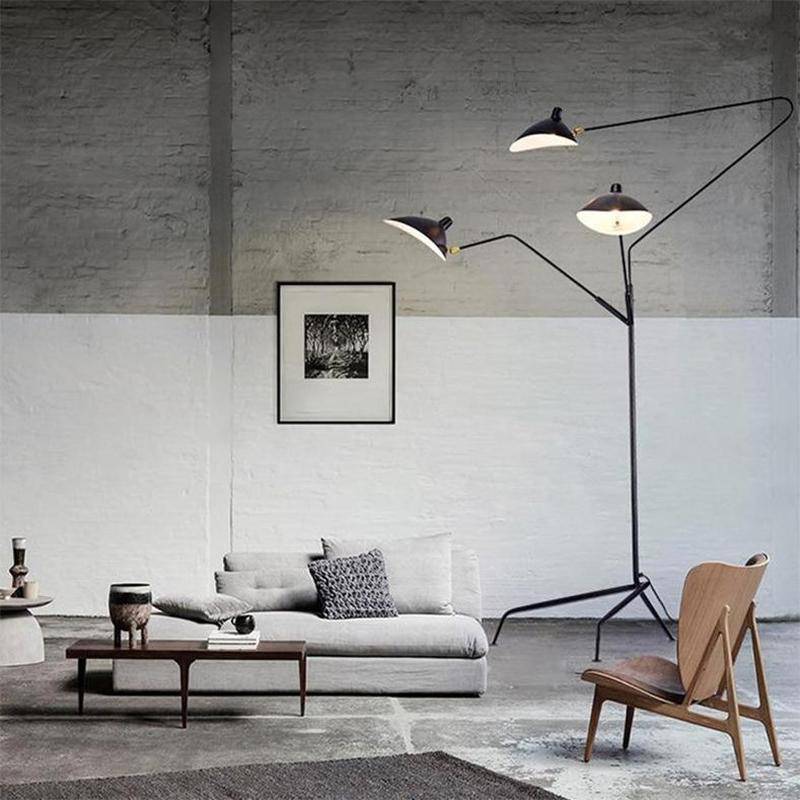 Floor lamp industrial design with several lamp arms