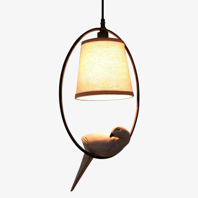 pendant light with lampshade and LED perched bird